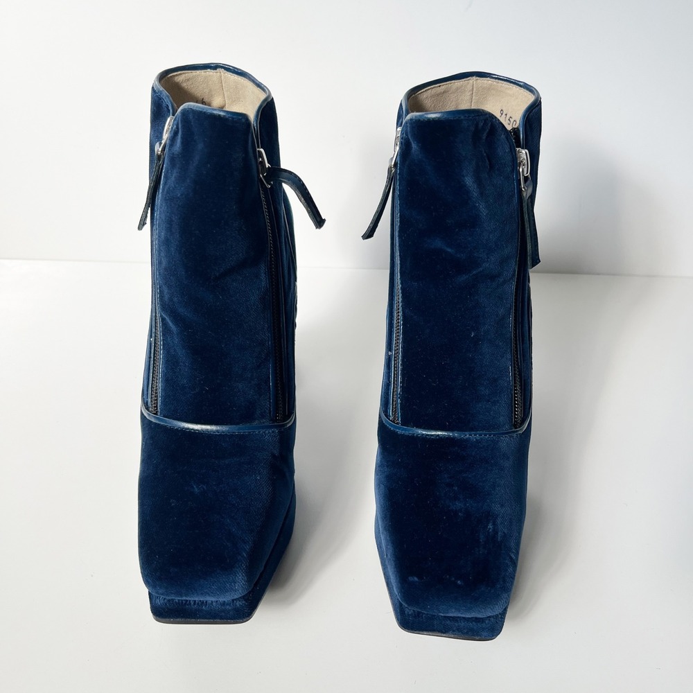 John Fluevog Ramona Munster Boots Size 9 Navy Blue Velvet Platform Flared Heel - Picture 5 of 10